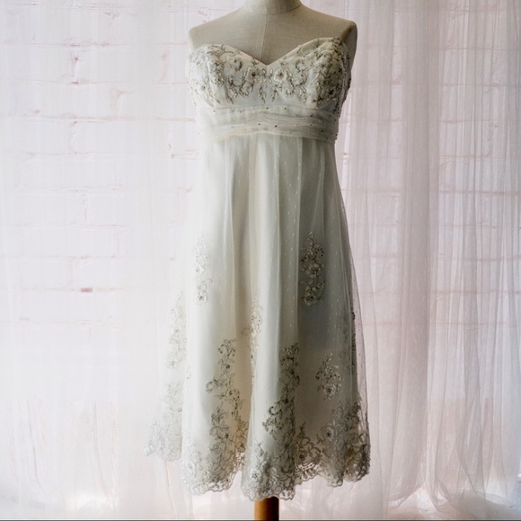 ALFRED ANGELO Strapless Cream Satin/Lace/Flower Detail Women's Dress Size M - Picture 1 of 15